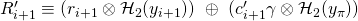 R'_{i+1} \equiv (r_{i+1} \otimes \mathcal{H}_2(y_{i+1}))\ \oplus\ (c'_{i+1} \gamma \otimes \mathcal{H}_2(y_{\pi}))